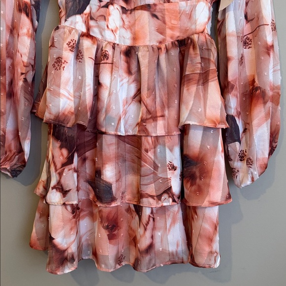 NWT- Socialite Floral Clip Dot Long Sleeve Minidress, Grey/Peach, size XS - Picture 8 of 12